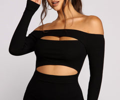 Off The Shoulder Ribbed Graceful Knit Cutout Mini Dress