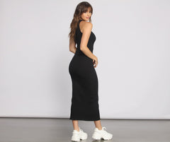 Ribbed Knit Crew Charming Neck Maxi Dress