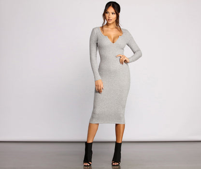 Keepin' Knit Simple Ribbed Midi Dress - Lady Occasions