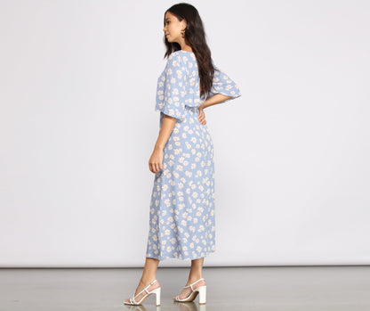 Flowy Floral Stylish Woven Midi Dress