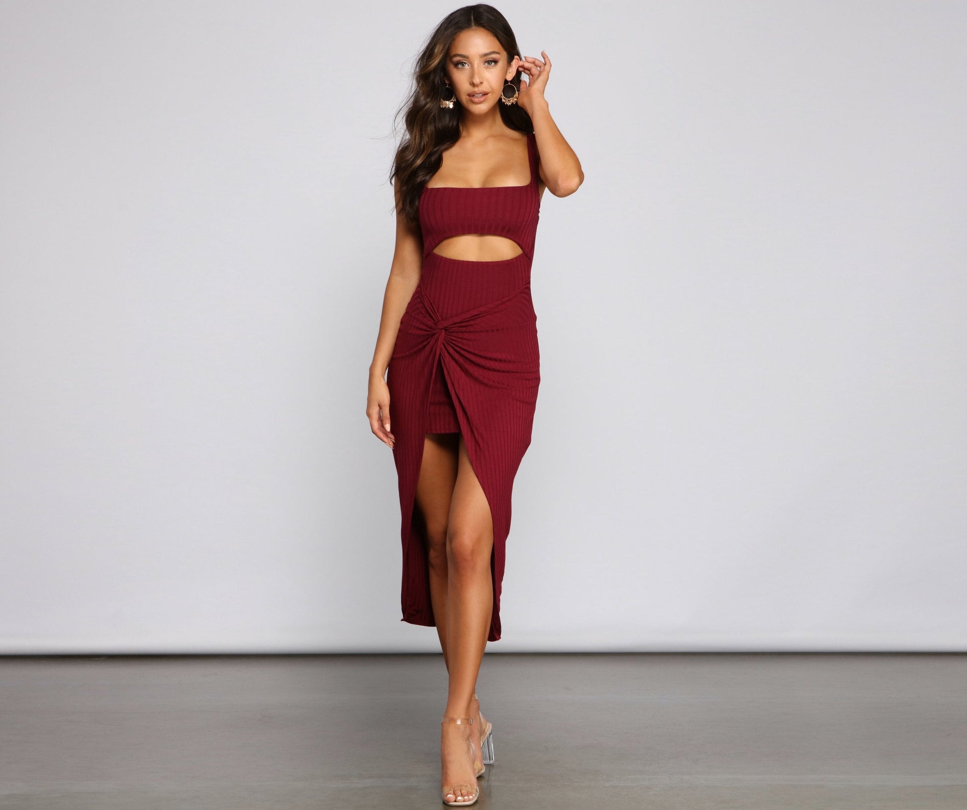 Keeping Knit Chic Cutout Midi Dress - Lady Occasions