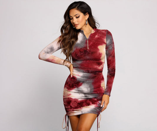 Keeping Knit Retro Tie Dye Ruched Mini Dress - Lady Occasions