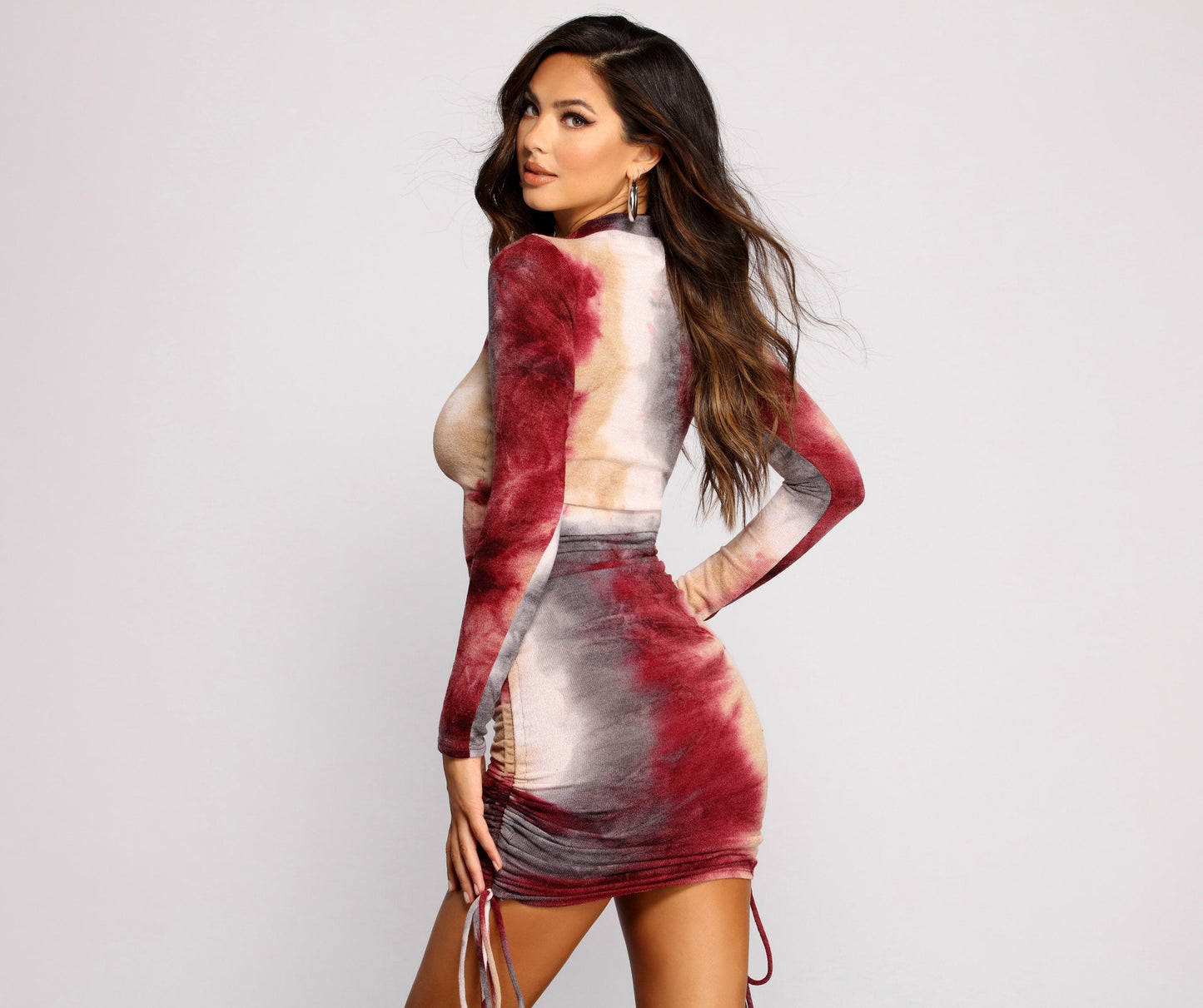 Keeping Knit Retro Tie Graceful Dye Ruched Mini Dress