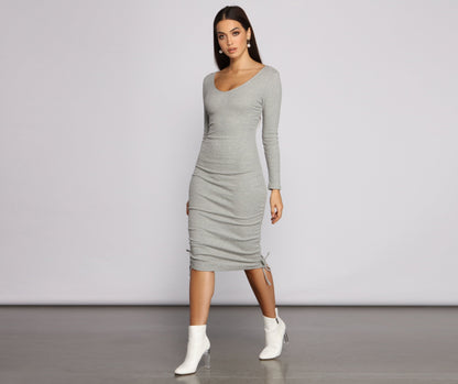 Fall Back To Basics Graceful Ribbed Knit Ruched Mini Dress