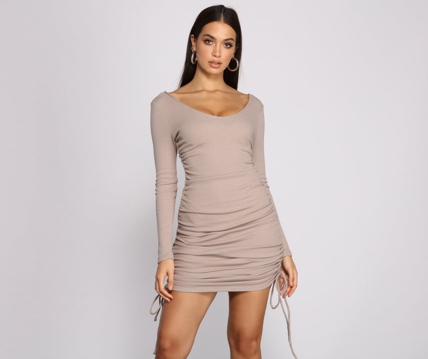 Fall Back To Basics Graceful Ribbed Knit Ruched Mini Dress