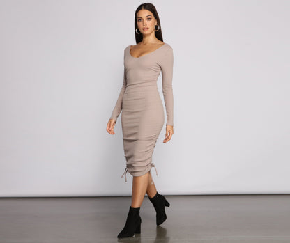 Fall Back To Basics Graceful Ribbed Knit Ruched Mini Dress