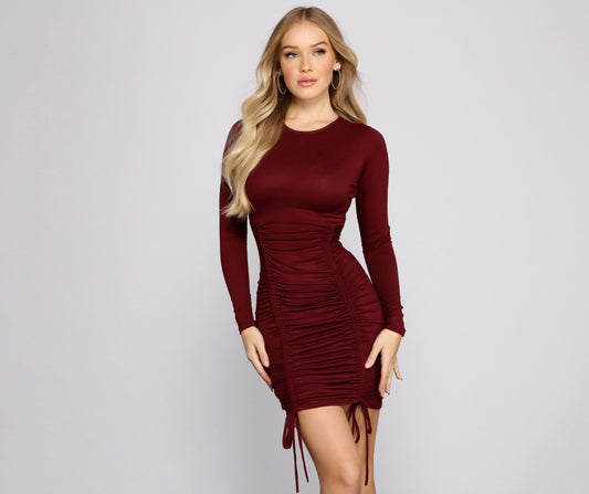 Keepin' Knit Cute Ruched Mini Dress - Lady Occasions