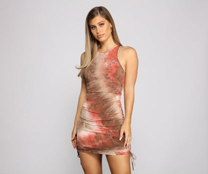 Drawn To Tie Dye Ruched Mini Dress - Lady Occasions