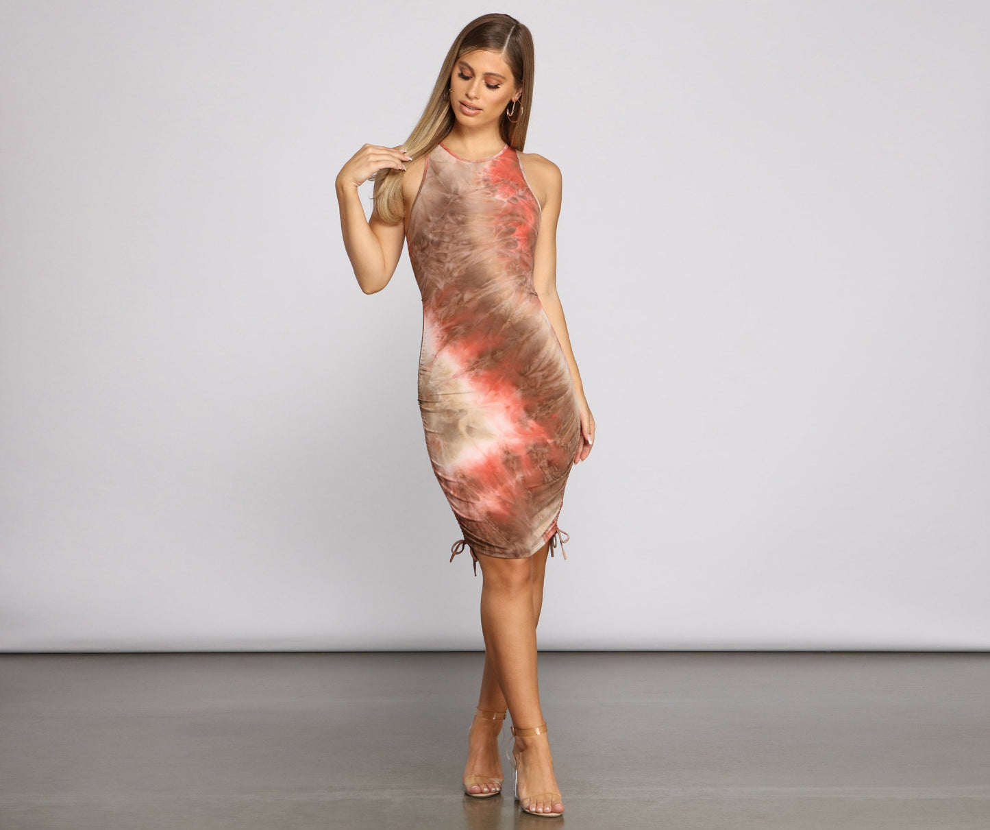 Drawn To Tie Charming Dye Ruched Mini Dress