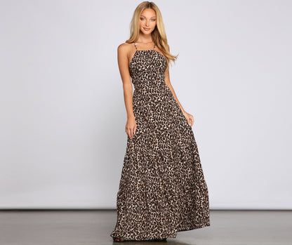 Fiercely Stylish Lace-Up Leopard Maxi Dress - Lady Occasions