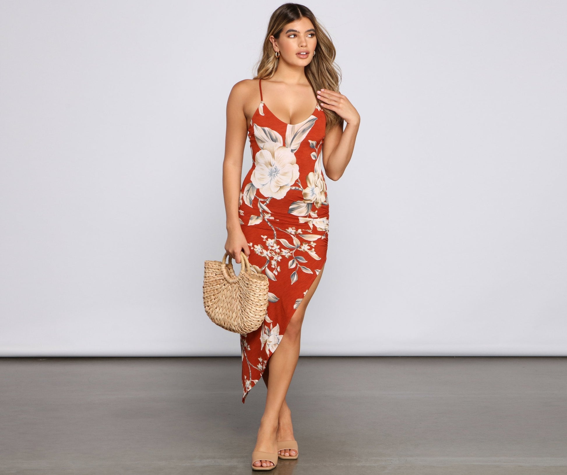 Sunset Stunner Asymmetrical Midi Dress - Lady Occasions