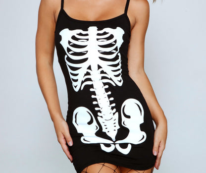 Glam Ghoul Skeleton Charming Print Mini Dress