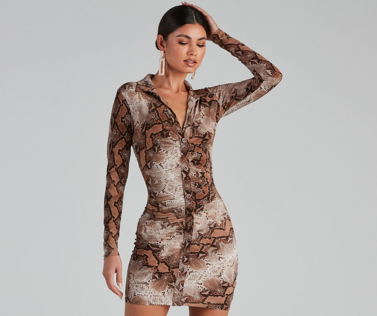 Stun In Snake Print Button-Down Dress - Lady Occasions