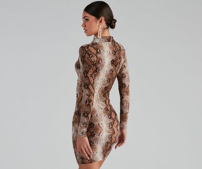 Stun In Snake Charming Print Button-Down Dress