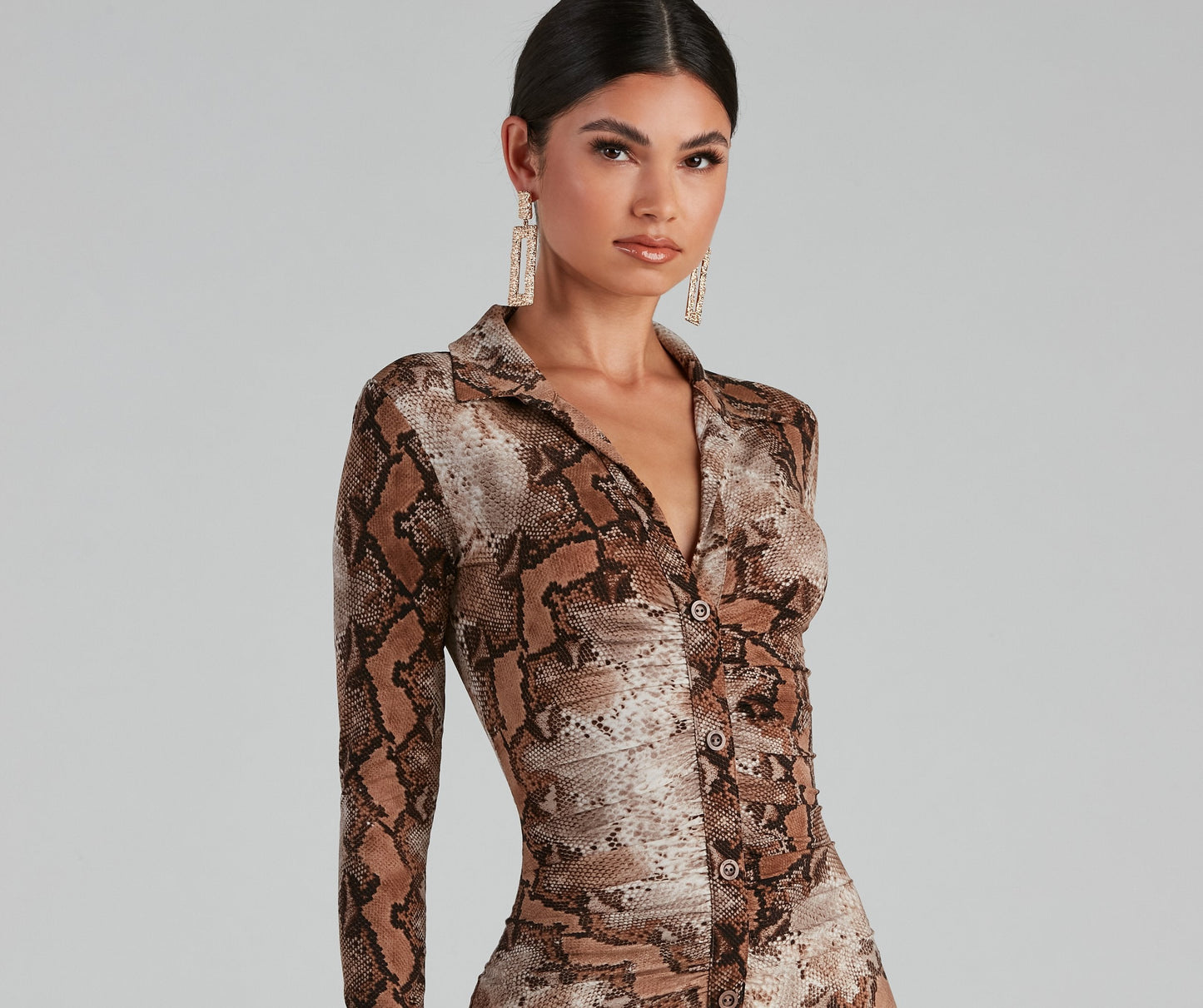 Stun In Snake Charming Print Button-Down Dress