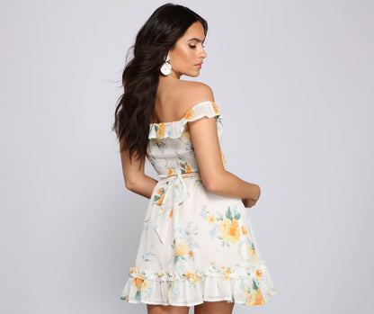 Floral Wonder Stylish Ruffled Skater Dress