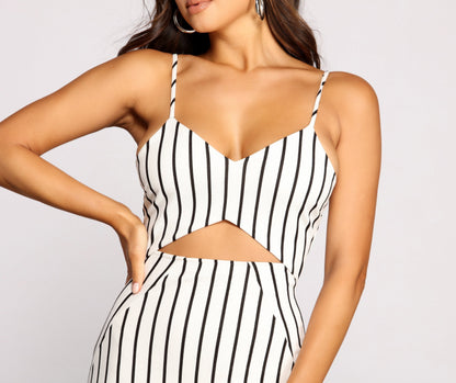 That's My Stripe Crepe Triangle Trendy Waist Cut Out Mini Dress