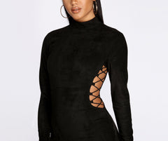 Lace Up Stylish Suede Mini Dress
