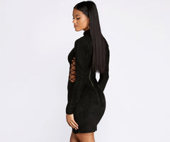 Lace Up Stylish Suede Mini Dress