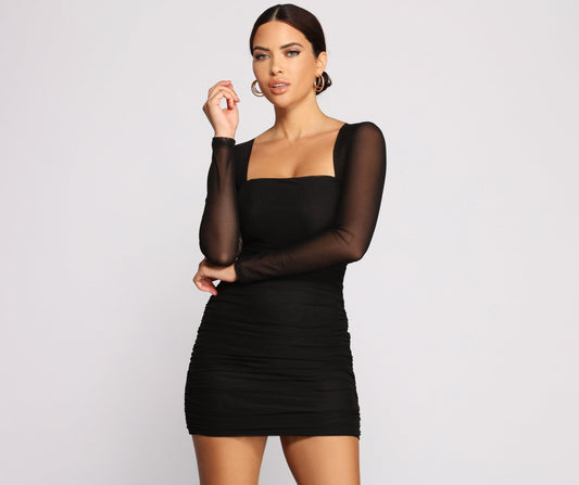 Mesmerize In Mesh Ruched Mini Dress - Lady Occasions