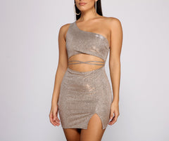 Glitter Goddess One Charming Shoulder Mini Dress