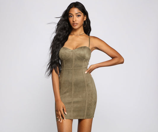 Elite Glam Faux Suede Mini Dress - Lady Occasions