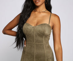 Elite Glam Faux Charming Suede Mini Dress