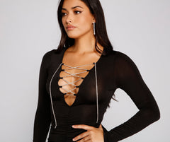 Bring On The Charming Glitz Lace-Up Mini Dress
