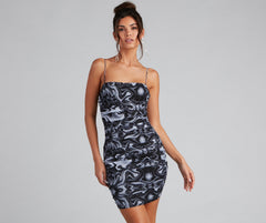 Heart Swirls Mesh Ruched Mini Dress - Lady Occasions
