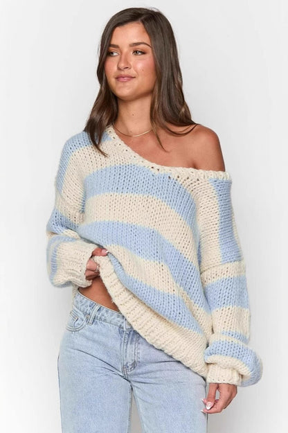 Striped Off Shoulder Knit Sweater