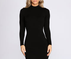 Ribbed Knit Mock Charming Neck Mini Dress