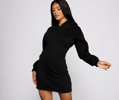 Keeping Knit Casual Hoodie Mini Dress - Lady Occasions