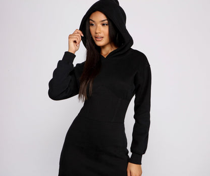 Keeping Knit Casual Charming Hoodie Mini Dress