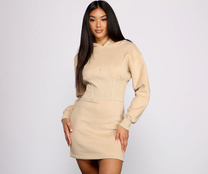 Keeping Knit Casual Hoodie Mini Dress - Lady Occasions