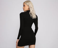 Basic Ribbed Knit Charming Long Sleeve Mini Dress