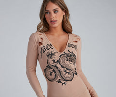Fiercely Bold Dragon Charming Graphic Mini Dress