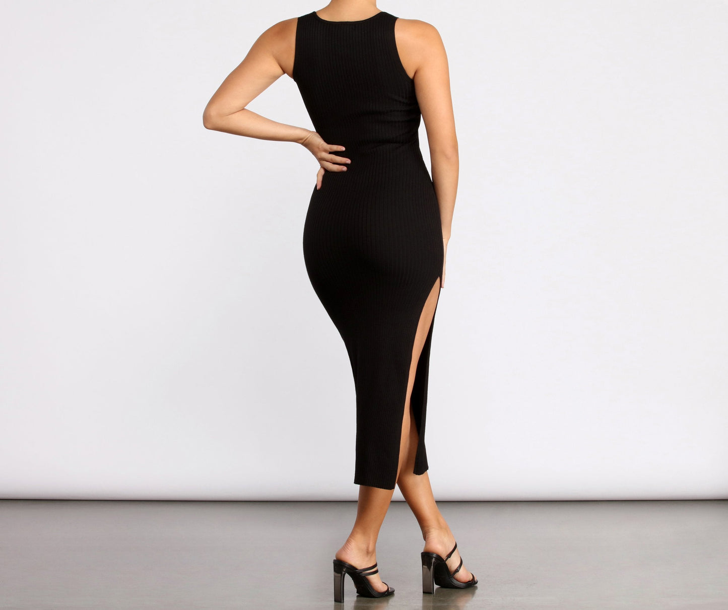 Double Take Stylish Ribbed Midi Dress