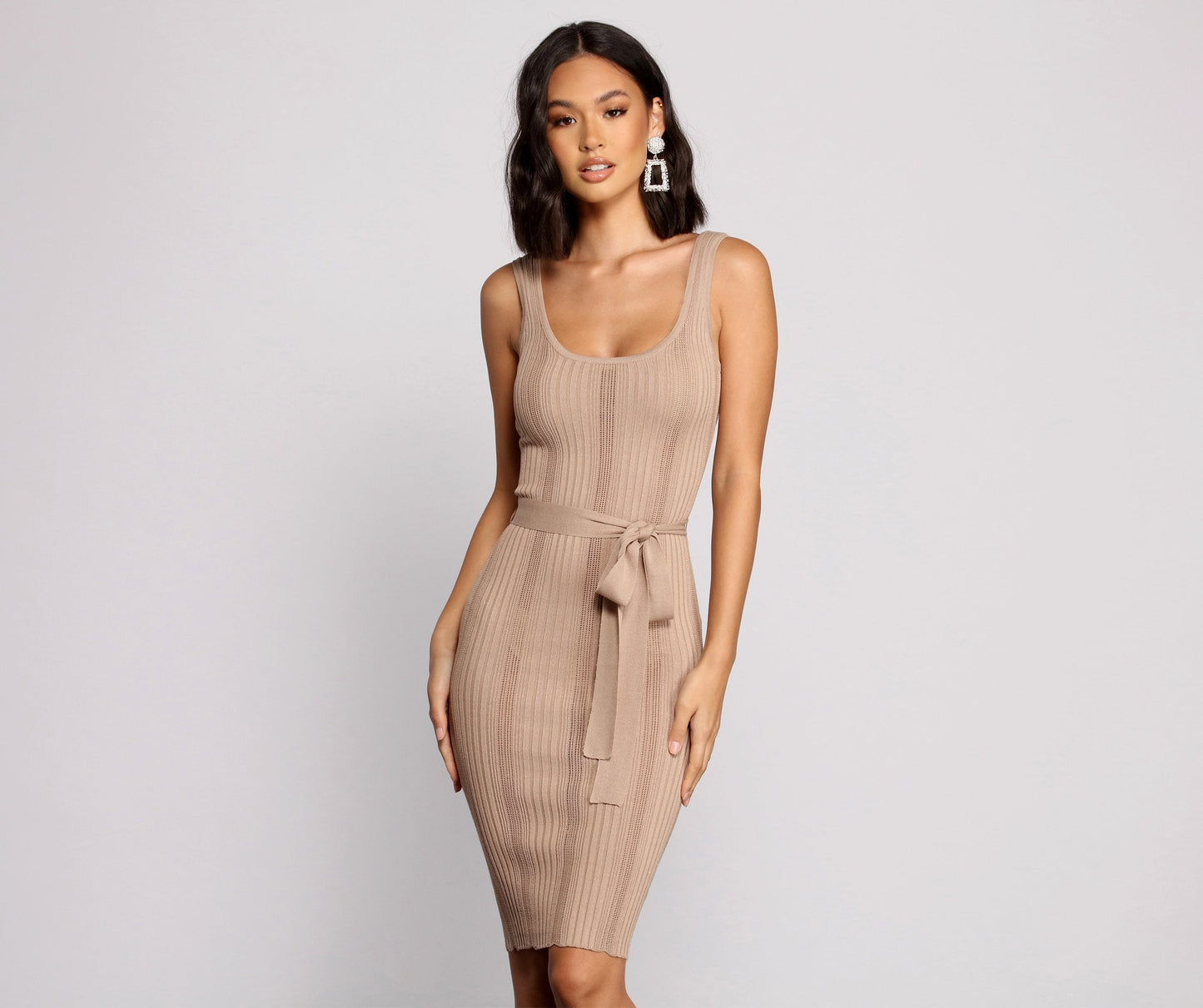 Slay In Style Ribbed Graceful Scoop Neck Midi Dress