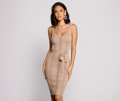 Slay In Style Ribbed Graceful Scoop Neck Midi Dress