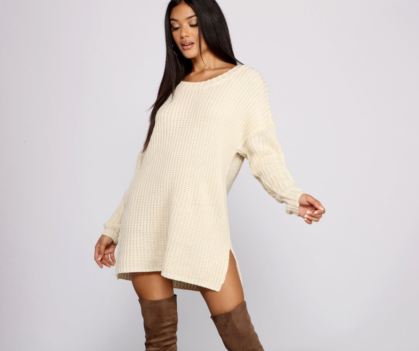 Cozy Knit Long Sleeve Tunic - Lady Occasions