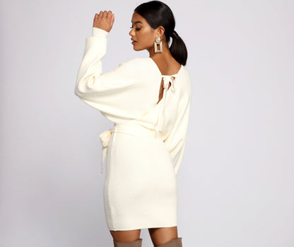 Tie Front Wrap Charming Mini Sweater Dress