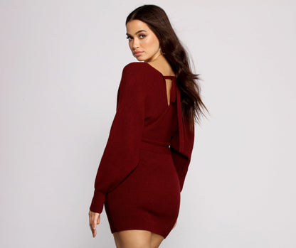 Tie Front Wrap Charming Mini Sweater Dress