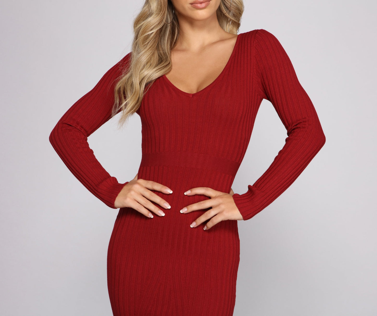 Trend Alert Ribbed Charming Knit Midi Dress