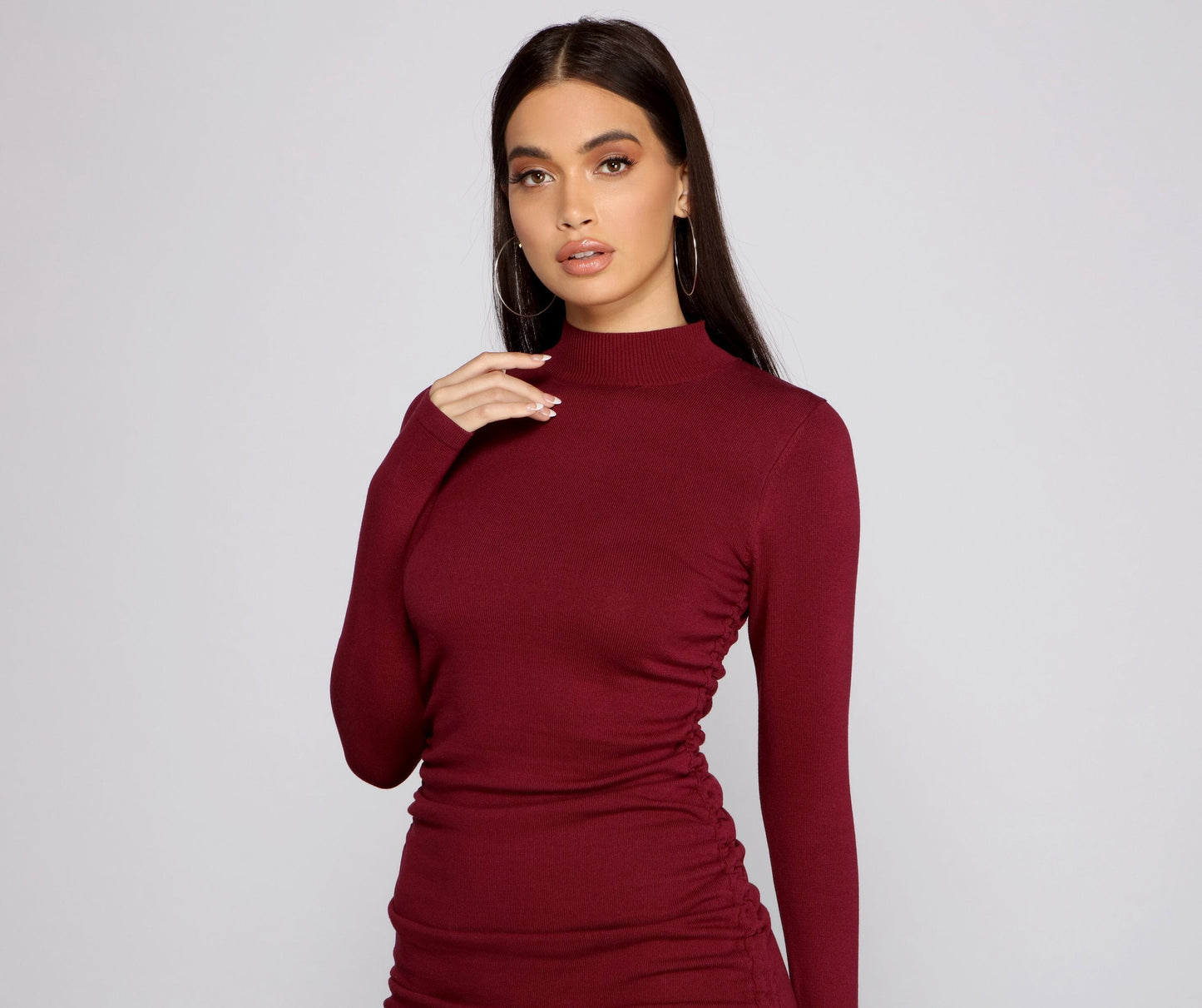 Keeping Knit Real Charming Ruched Mini Dress