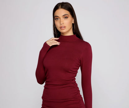 Keeping Knit Real Charming Ruched Mini Dress