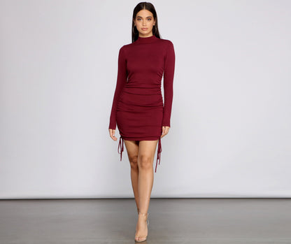 Keeping Knit Real Charming Ruched Mini Dress