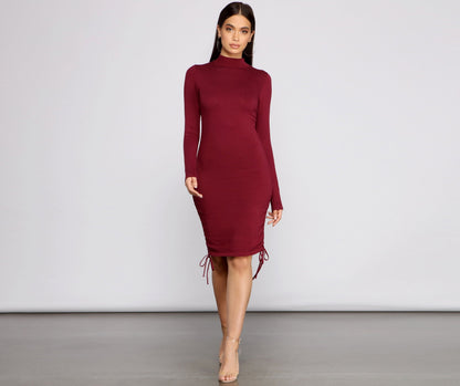 Keeping Knit Real Charming Ruched Mini Dress