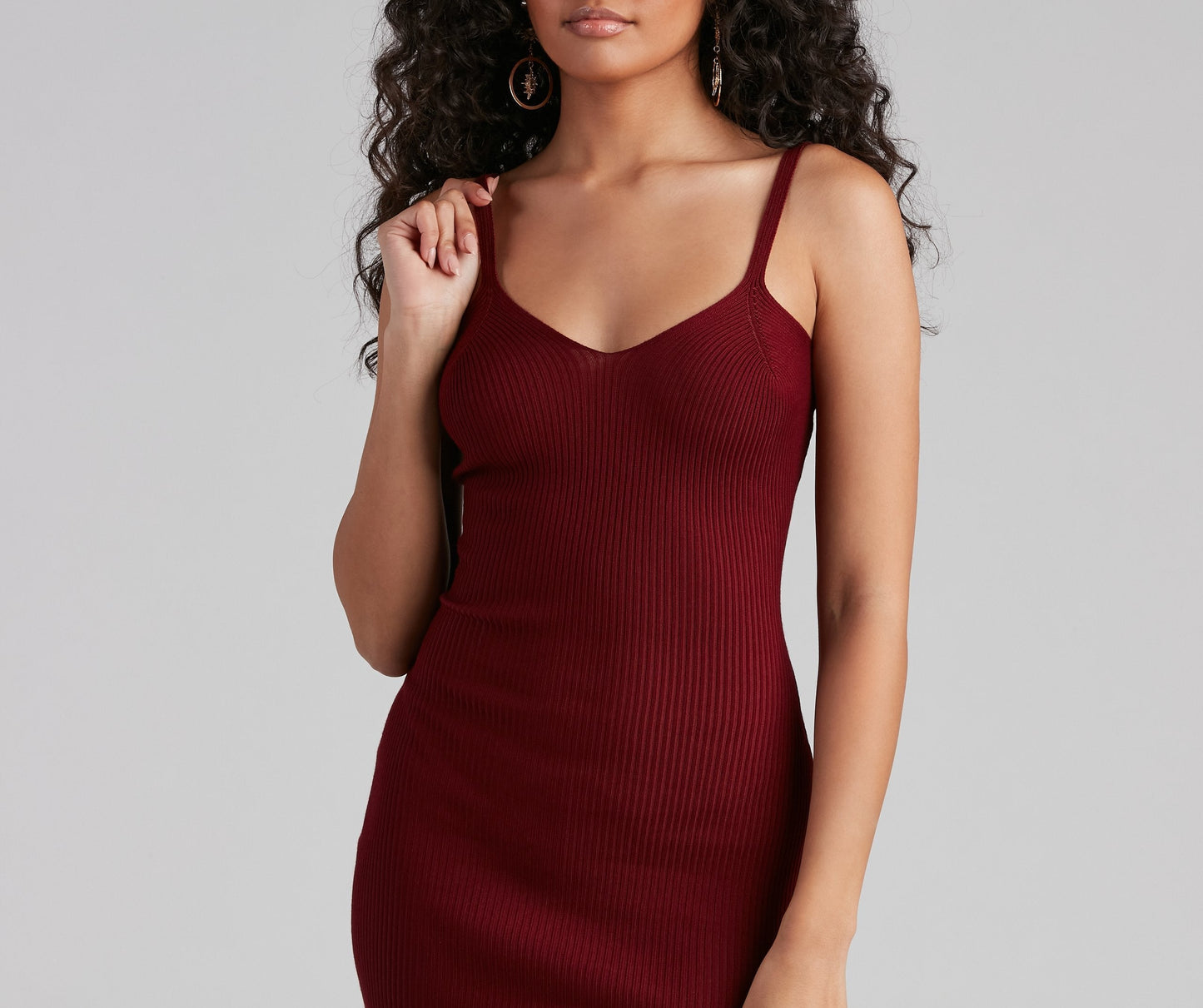 Hawt V-Neck Stylish Ribbed Sweater Dress