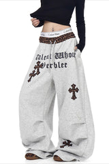 Gothic Cross Graphic Baggy Barrel Leg Sweatpants