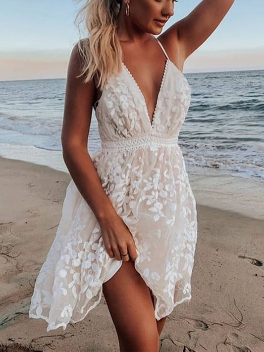 Lace V-Neck Stylish Backless Dress